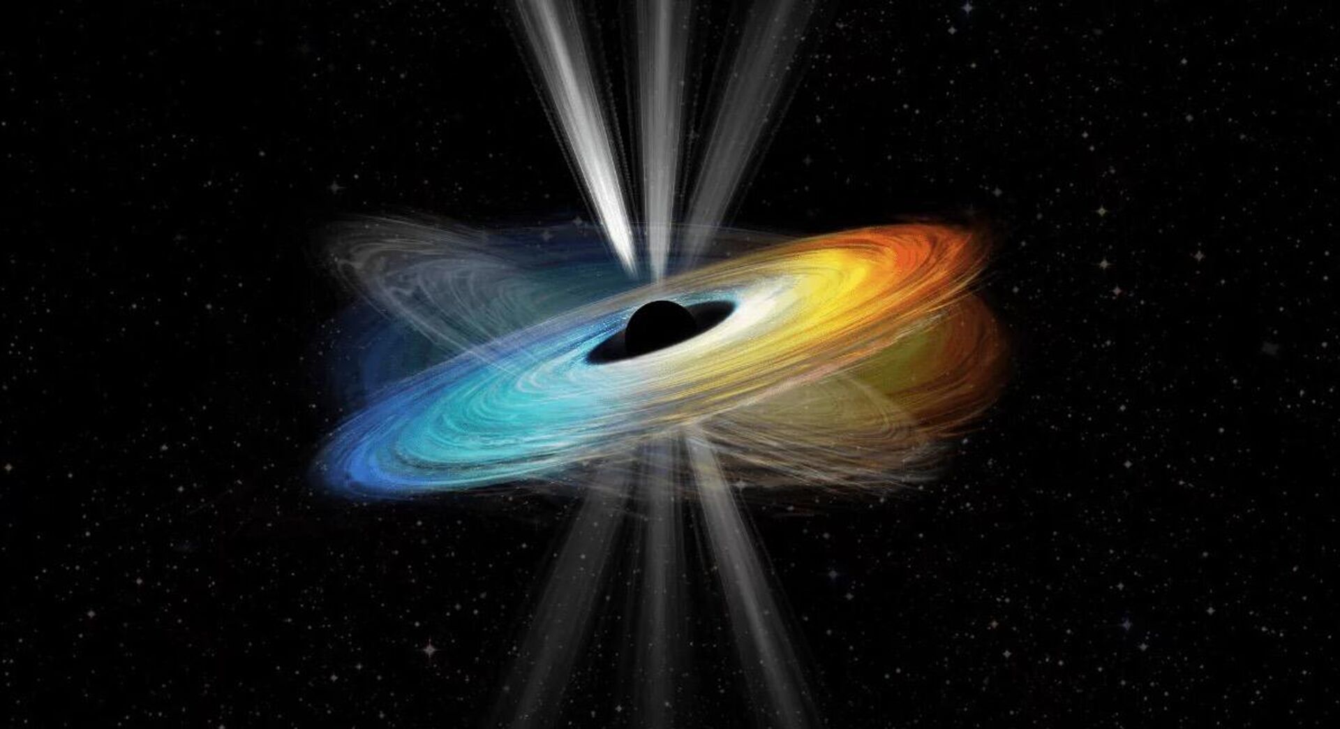 Imagem esquemática de um modelo de disco de acreção inclinado de um buraco negro supermassivo em que a direção do jato oscilante é quase perpendicular ao disco - Sputnik Brasil, 1920, 28.09.2023