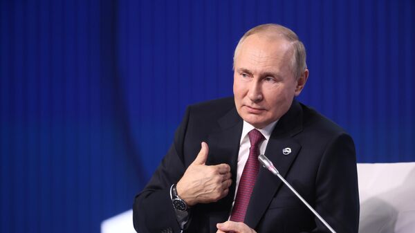 Presidente russo, Vladimir Putin, na reunião anual do Clube Valdai de Discussões Internacionais, em 5 de outubro de 2023 - Sputnik Brasil