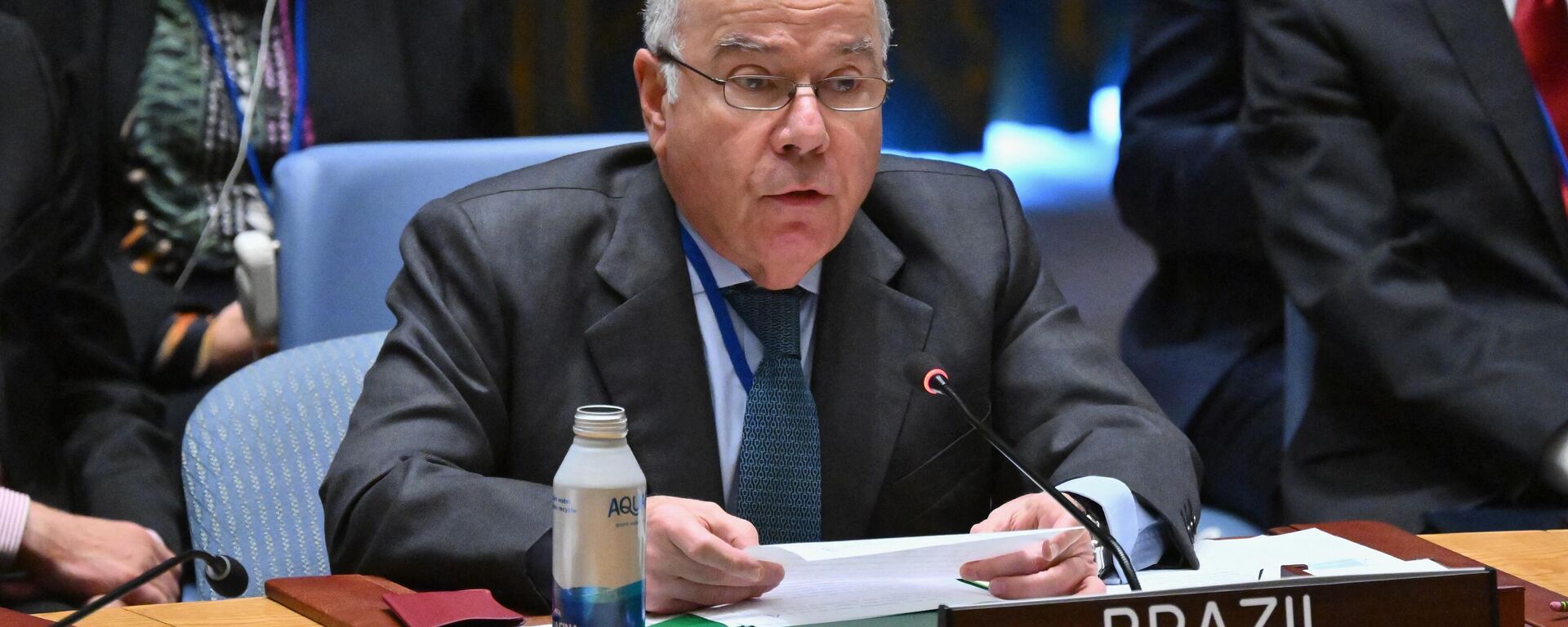 O chanceler brasileiro, Mauro Vieira, fala durante reunião do Conselho de Segurança de alto nível sobre a situação na Ucrânia, à margem da 78ª Assembleia Geral da ONU, na sede da ONU na cidade de Nova York, em 20 de setembro de 2023 - Sputnik Brasil, 1920, 07.10.2023