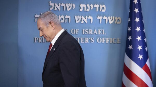 Primeiro-ministro de Israel, Benjamin Netanyahu, durante encontro com representantes do governo americano sobre relações entre os dois países. Jerusalém, 28 de setembro de 2023 - Sputnik Brasil