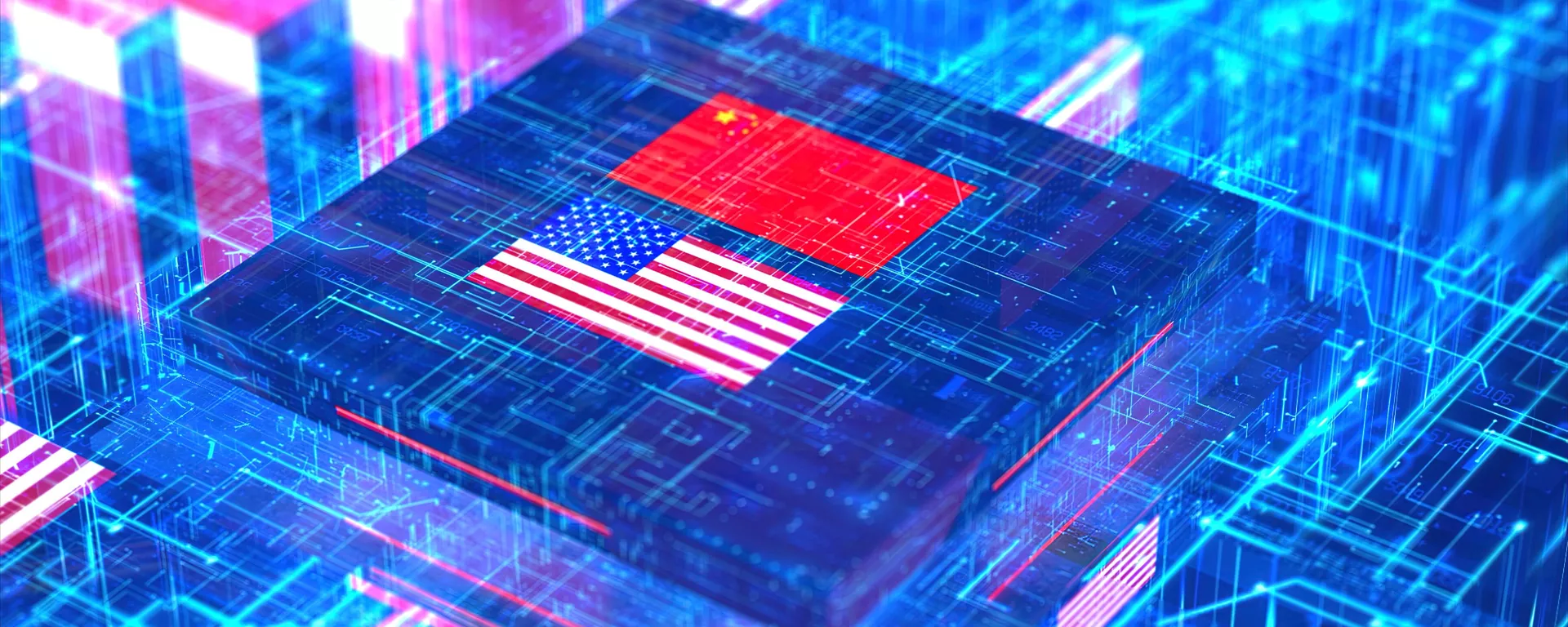 Chip com as bandeiras dos EUA e da China - Sputnik Brasil, 1920, 14.12.2023