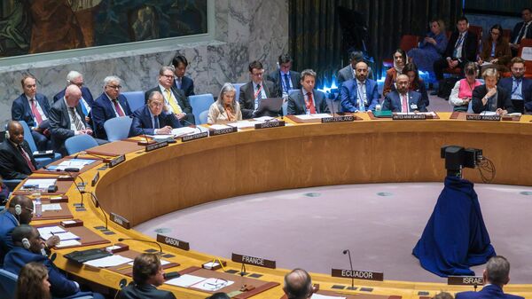 O ministro das Relações Exteriores da Rússia, Sergei Lavrov, em reunião do Conselho de Segurança da ONU sobre a situação no Oriente Médio e a questão palestina, em 24 de abril de 2023 - Sputnik Brasil