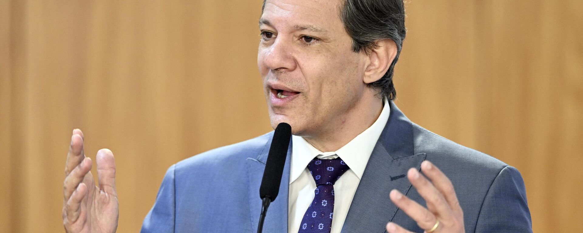 O ministro da Economia do Brasil, Fernando Haddad, durante a assinatura da nova lei que aumenta o reajuste anual do salário mínimo, no Palácio do Planalto. Brasília (DF), 28 de agosto de 2023 - Sputnik Brasil, 1920, 19.10.2023