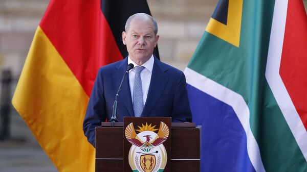 O chanceler alemão Olaf Scholz fala em conferência de imprensa durante sua visita de Estado à África do Sul no Union Buildings. Pretória, 24 de maio de 2022 - Sputnik Brasil