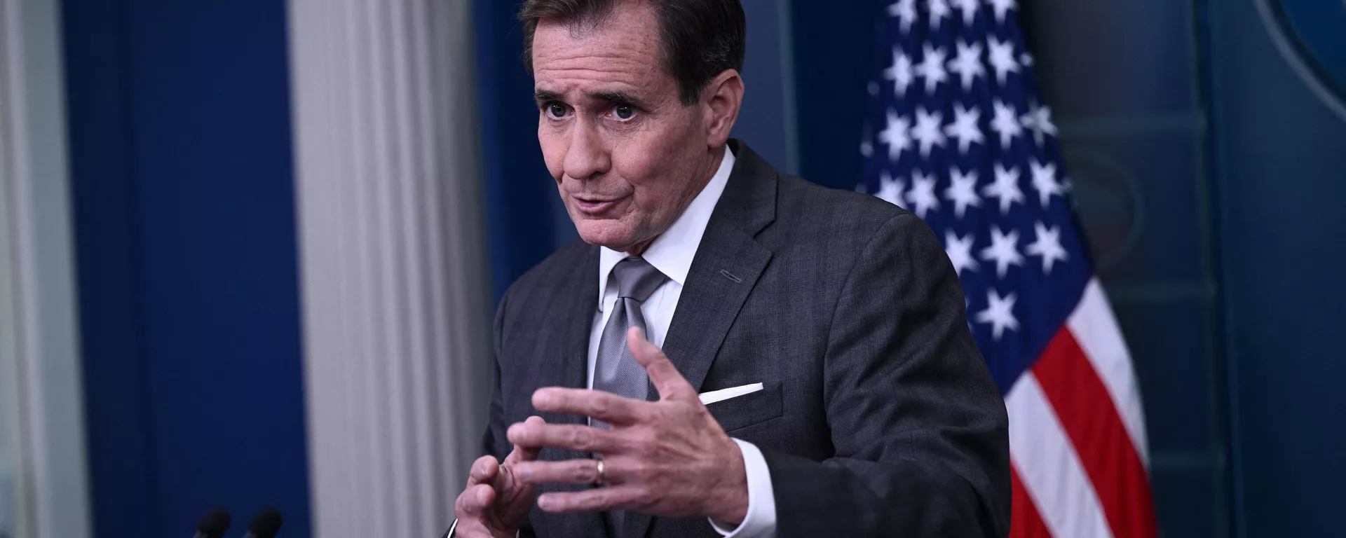 John Kirby, porta-voz do Conselho de Segurança Nacional dos EUA, fala durante briefing na Casa Branca em Washington, EUA, 26 de outubro de 2023 - Sputnik Brasil, 1920, 28.10.2023