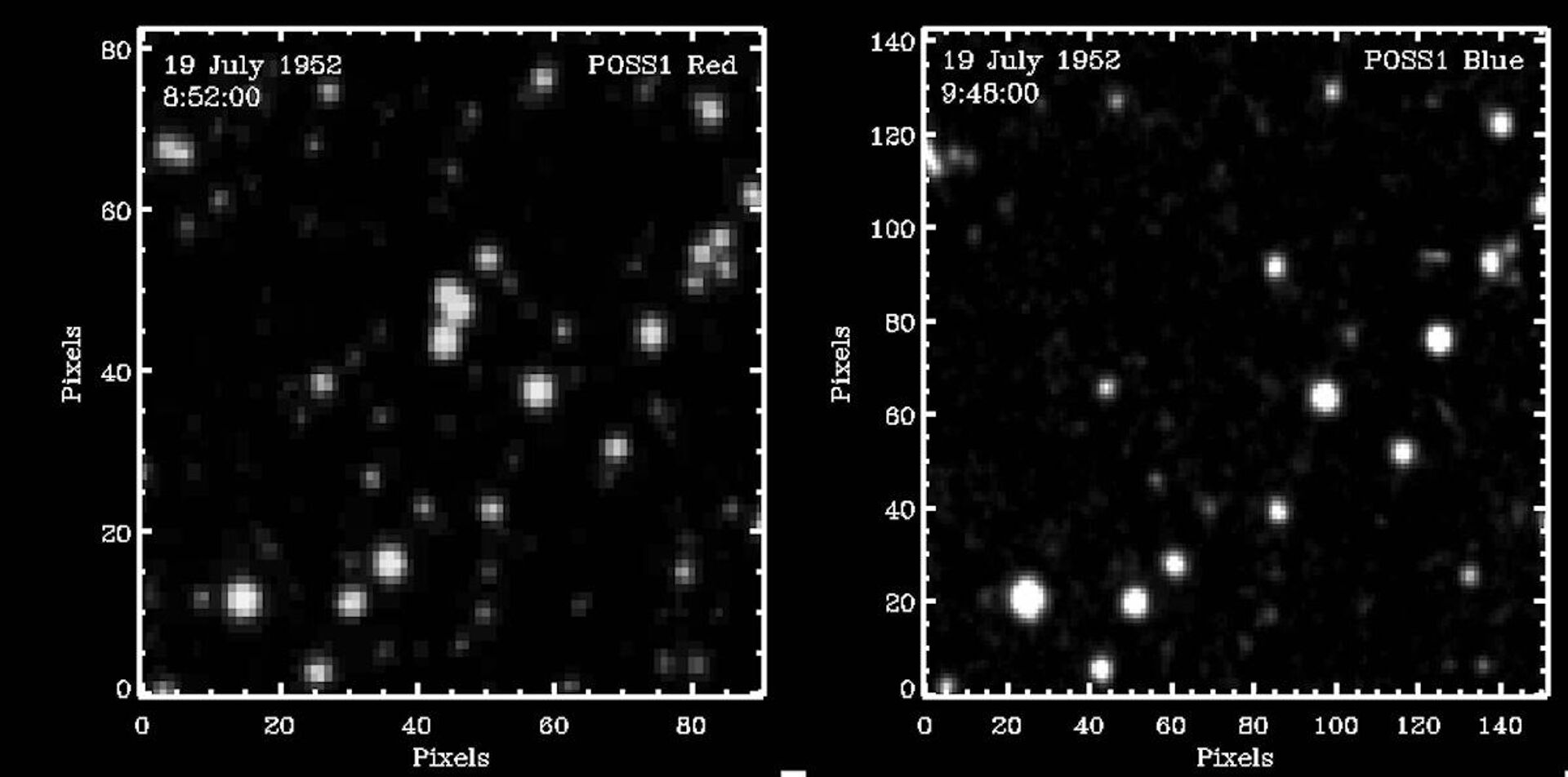 A imagem à esquerda mostra as três supostas estrelas, que já não estão presentes na imagem à direita, registrada momentos depois - Sputnik Brasil, 1920, 30.10.2023