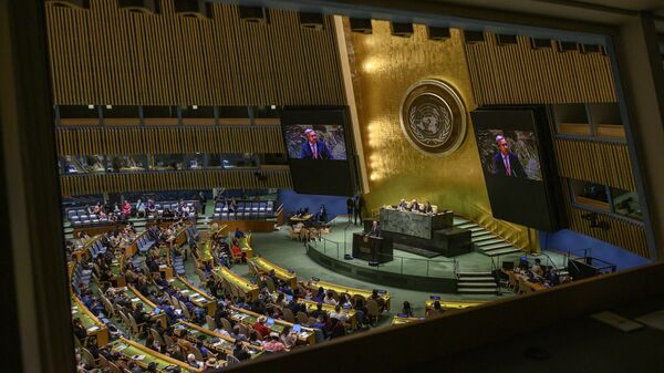 António Guterres, secretário-geral das Nações Unidas, discursa na 22ª Sessão do Fórum Permanente sobre Questões Indígenas no Salão da Assembleia Geral da sede da ONU em Nova York, EUA, 17 de abril de 2023 - Sputnik Brasil
