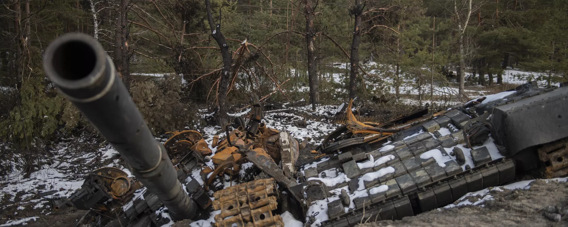 Um tanque das Forças Armadas ucranianas destruído é visto fora da cidade de Severodonetsk, na República Popular de Lugansk (RPL) - Sputnik Brasil, 1920, 16.03.2024