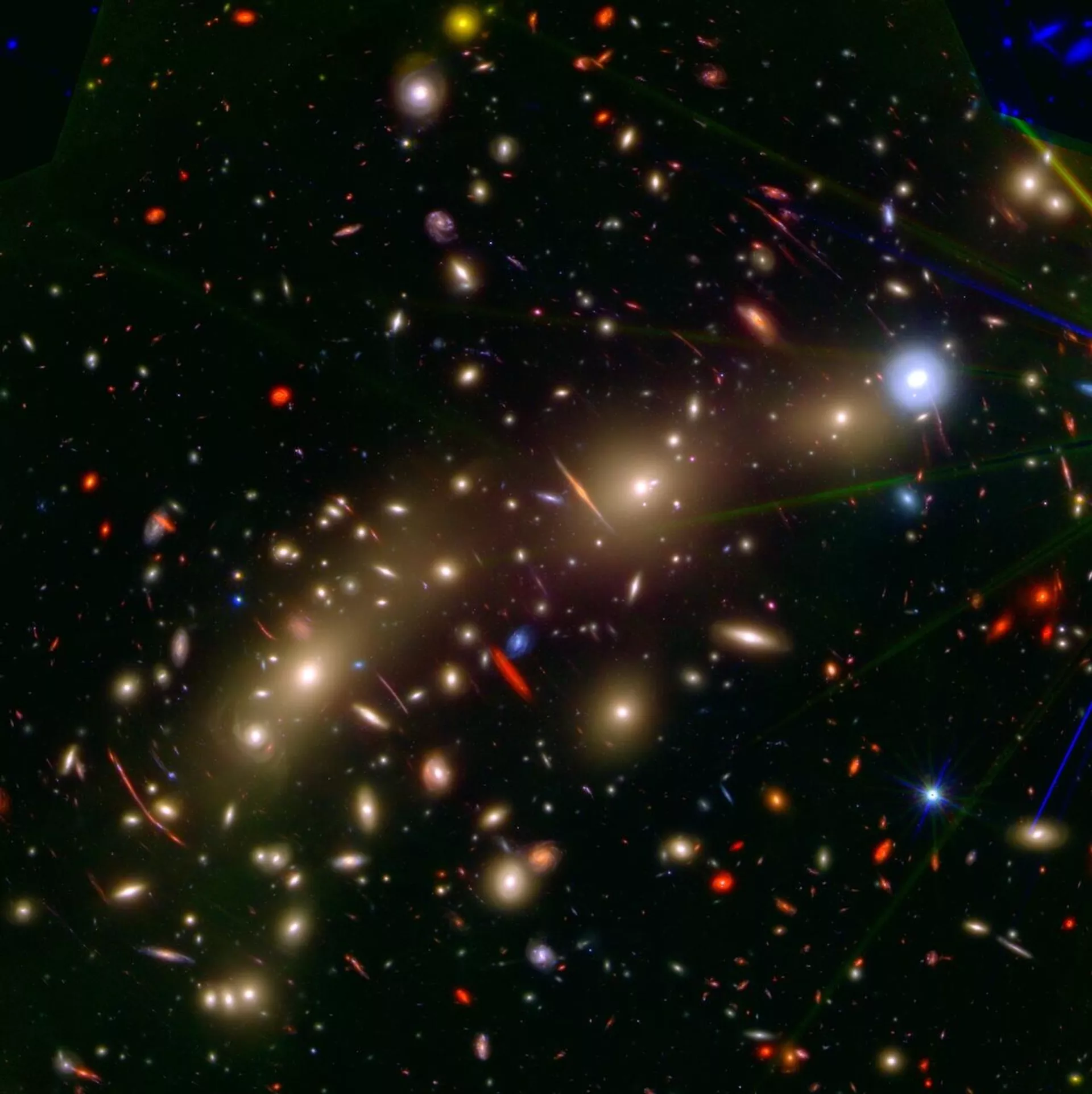 A imagem mostra galáxias a 4,3 bilhões de anos-luz de distância, localizadas na estrutura MACS0416, um par de aglomerados galácticos em rota de colisão, e permite identificar objetos bem mais distantes do que o aglomerado de galáxias que aparece em primeiro plano - Sputnik Brasil, 1920, 12.11.2023