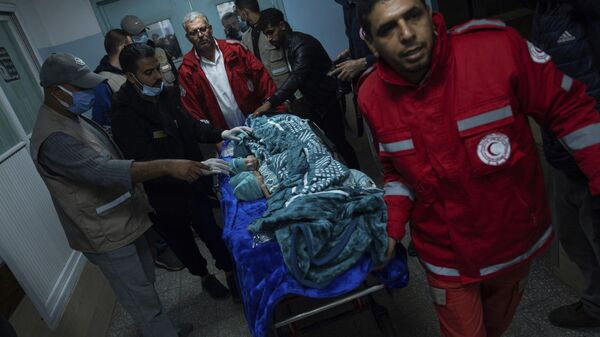 Bebês prematuros são transportados do hospital Al-Shifa para o Egito para receberem tratamento médico. Faixa de Gaza, 20 de novembro de 2023 - Sputnik Brasil