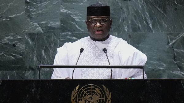 O presidente de Serra Leoa, Julius Maada Bio, discursa na 78ª sessão da Assembleia Geral das Nações Unidas, 20 de setembro de 2023, na sede da ONU - Sputnik Brasil