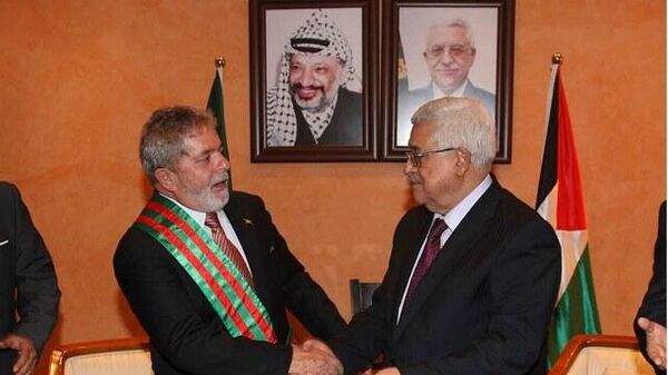 Encontro entre o presidente Luiz Inácio Lula da Silva e o presidente da Autoridade Nacional Palestina, Mahmoud Abbas, durante viagem do brasileiro à Palestina, 16 de março de 2010 - Sputnik Brasil