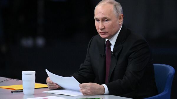 Vladimir Putin na grande conferência de imprensa, Moscou, Rússia, 14 de dezembro de 2023 - Sputnik Brasil