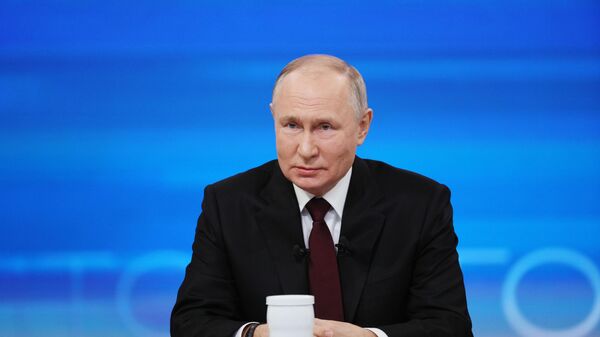 Vladimir Putin na grande conferência de imprensa, Moscou, Rússia, 14 de dezembro de 2023 - Sputnik Brasil
