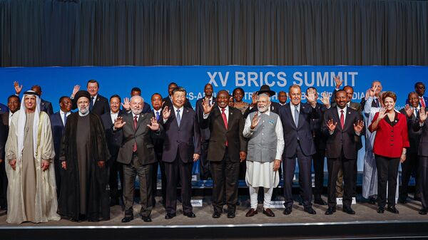 Presidentes dos países membros e amigos do BRICS durante a última cúpula do grupo. Joanesburgo, 24 de agosto de 2023 - Sputnik Brasil