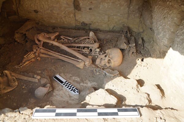 Um dos esqueletos encontrados na necrópole de Sacará, no Egito - Sputnik Brasil