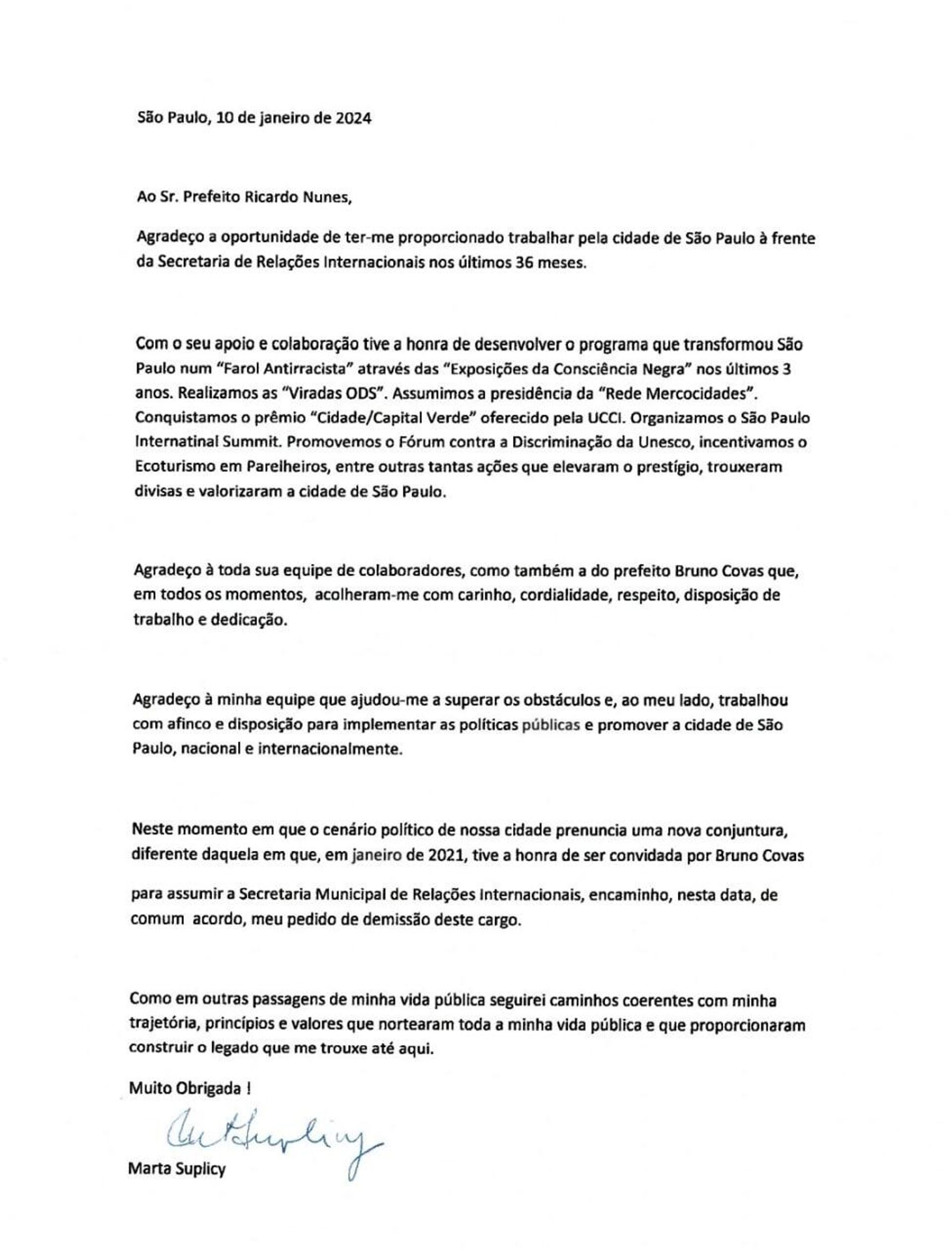 Carta de demissão de Marta Suplicy - Sputnik Brasil, 1920, 09.01.2024