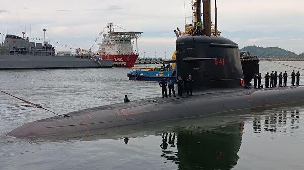 Submarino Humaitá (S-41), da Marinha brasileira, durante cerimônia de lançamento realizada em Itaguaí (RJ), em 12 de janeiro de 2024 - Sputnik Brasil