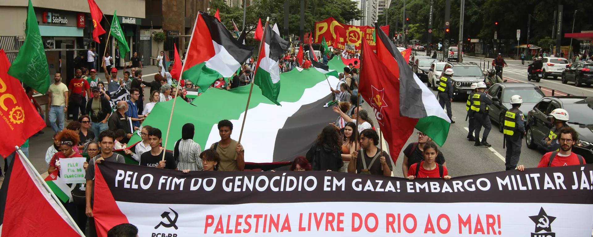 Manifestação de apoio ao povo palestino e para denunciar os crimes do Estado judeu, organizada pela Campanha de Solidariedade à Palestina, Coligação Pare a Guerra e os Amigos de Al Aqsa, na Avenida Paulista.13 de janeiro de 2024 - Sputnik Brasil, 1920, 13.01.2024