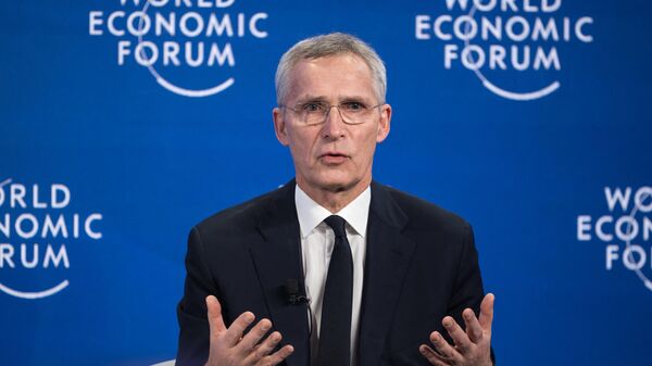 O secretário-geral da OTAN, Jens Stoltenberg, participa de uma sessão durante a reunião anual do Fórum Econômico Mundial (WEF, na sigla em inglês), em Davos. Suíça, 16 de janeiro de 2024 - Sputnik Brasil