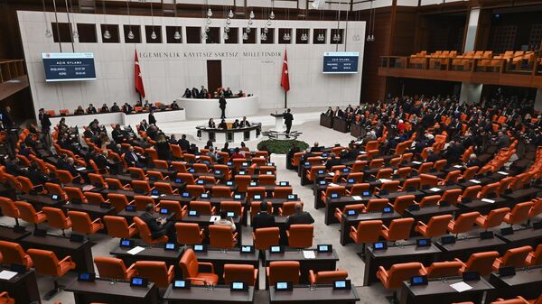 Legisladores turcos votam a candidatura da Suécia à Organização do Tratado do Atlântico Norte (OTAN) na Grande Assembleia Nacional, em Ancara, Turquia, em 23 de janeiro de 2024 - Sputnik Brasil