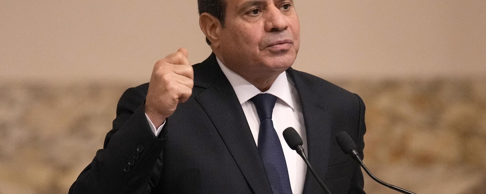 O presidente egípcio Abdel-Fattah al-Sisi fala durante uma conferência de imprensa conjunta com o presidente francês após as conversações no Cairo, em 25 de outubro de 2023 - Sputnik Brasil, 1920, 24.01.2024