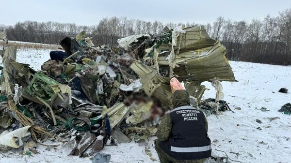 Especialistas do Comitê de Investigação da Rússia no local da queda do avião Il-76, na região de Belgorod  - Sputnik Brasil