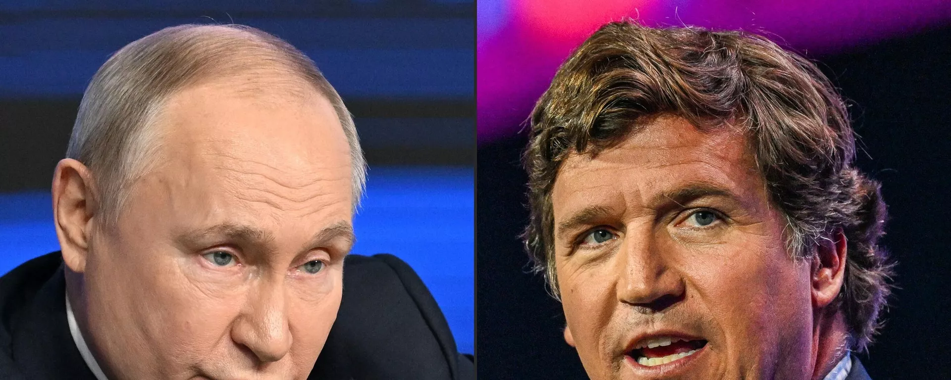 O presidente russo Vladimir Putin (E) e o jornalista americano Tucker Carlson - Sputnik Brasil, 1920, 08.02.2024