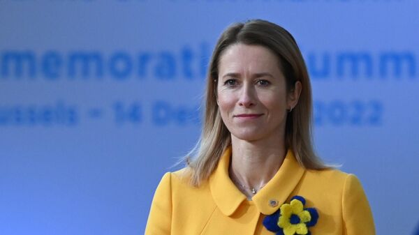 A primeira-ministra da Estônia, Kaja Kallas, em coletiva de imprensa no encontro UE-ASEAN, em 14 de dezembro de 2022 - Sputnik Brasil