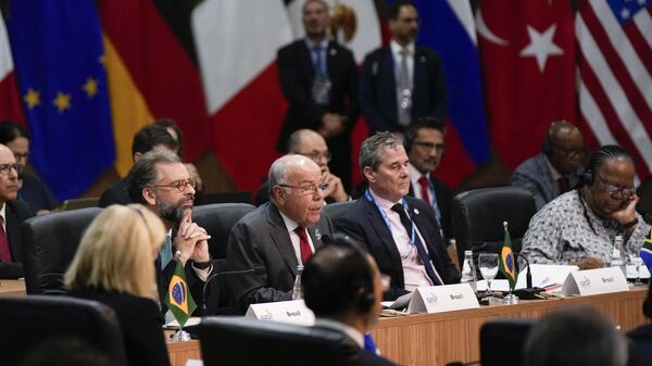 Ministros das Relações Exteriores e autoridades de países do G20 e nações convidadas durante encontro na Marina da Glória. Rio de Janeiro, 21 de fevereiro de 2024 - Sputnik Brasil