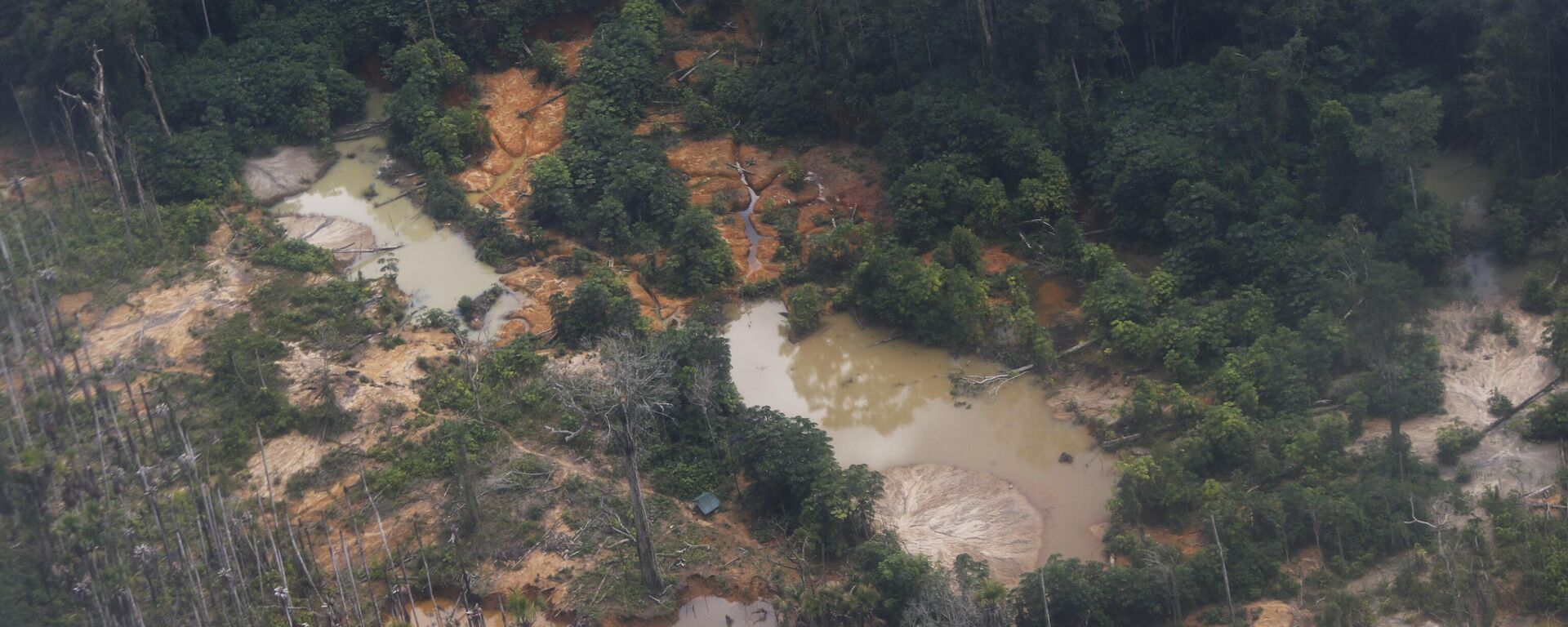 Áreas de garimpo ilegal na terra indígena Yanomami vistas em sobrevoo ao longo do rio Mucajaí, em Alto Alegre. Roraima, 9 de fevereiro de 2023 - Sputnik Brasil, 1920, 03.03.2024