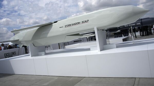 Míssil de cruzeiro Storm Shadow/SCALP em exibição durante o Show Aéreo Paris em Le Bourget, França, 19 de junho de 2023 - Sputnik Brasil