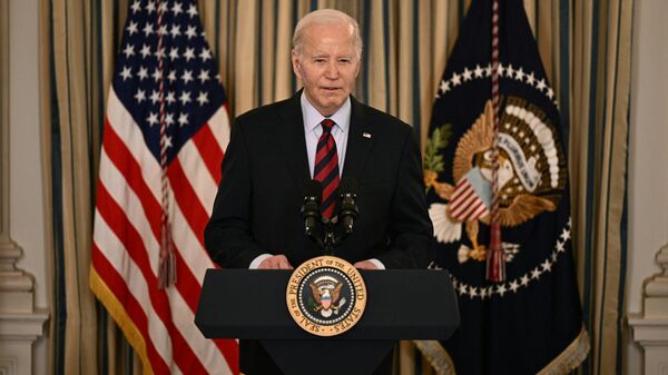 O presidente dos EUA, Joe Biden, fala durante uma reunião do seu Conselho de Concorrência na Sala de Jantar de Estado da Casa Branca em Washington, D.C. EUA, 5 de março de 2024 - Sputnik Brasil