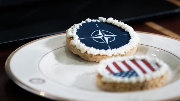Biscoitos com a bandeira da OTAN e a bandeira norte-americana em uma reunião entre o secretário de Defesa Lloyd Austin e o secretário-geral da OTAN, Jens Stoltenberg, no Pentágono em Washington, DC, 29 de janeiro de 2024 - Sputnik Brasil