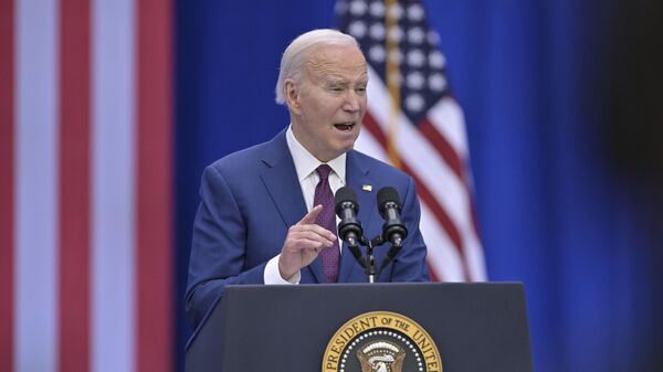 Joe Biden, presidente dos EUA, discursa durante evento em Goffstown. New Hampshire, EUA, 11 de março de 2024 - Sputnik Brasil