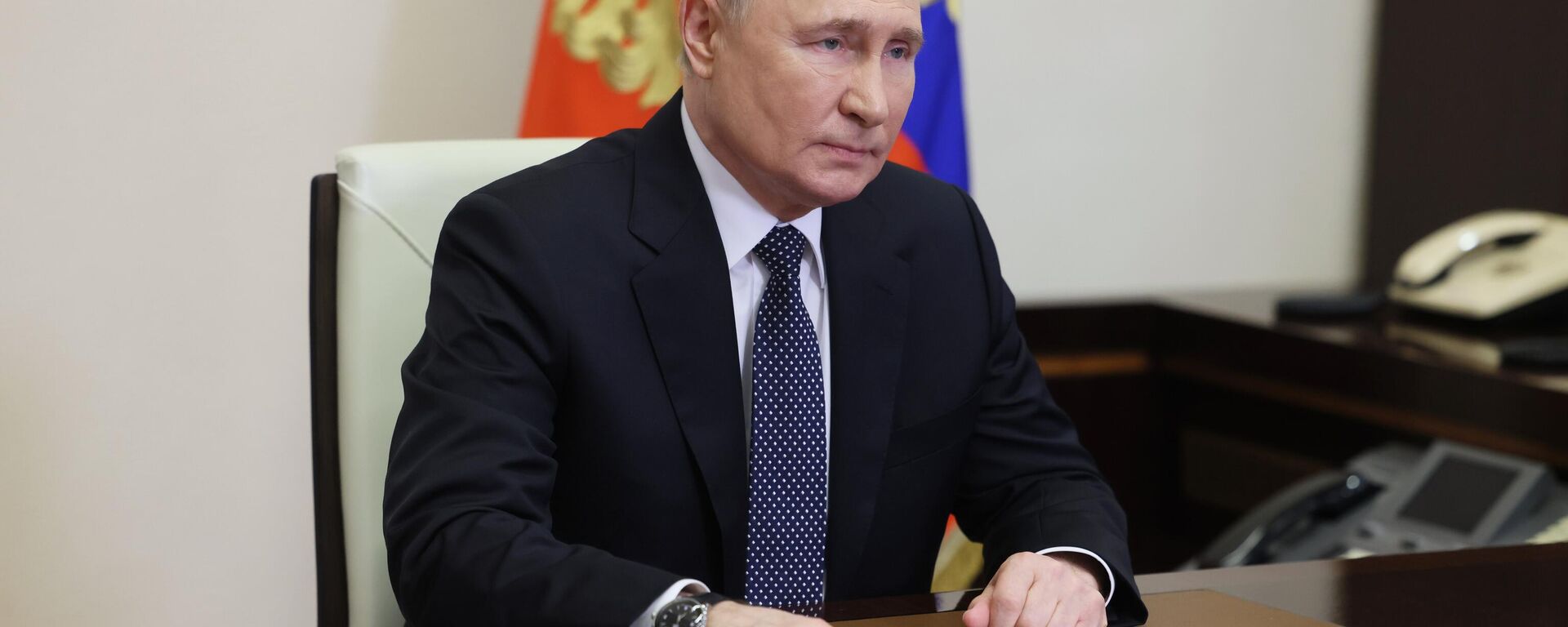Vladimir Putin, presidente da Rússia, realiza reunião com os membros permanentes do Conselho de Segurança do país por videoconferência, em 15 de março de 2024 - Sputnik Brasil, 1920, 23.03.2024