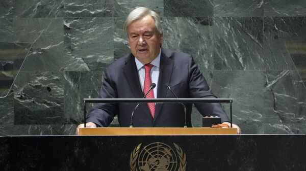 António Guterres, secretário-geral da ONU, discursa na 78ª sessão da Assembleia Geral das Nações Unidas, em Nova York. EUA, 19 de setembro de 2023 - Sputnik Brasil
