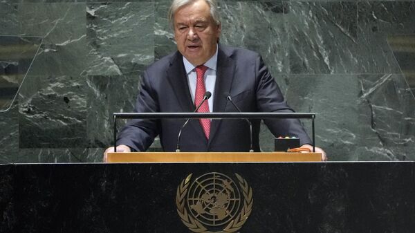 António Guterres, secretário-geral da ONU, discursa na 78ª sessão da Assembleia Geral das Nações Unidas, em Nova York. EUA, 19 de setembro de 2023 - Sputnik Brasil