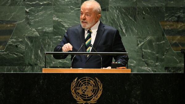 O presidente brasileiro, Luiz Inácio Lula da Silva, discursa na 78ª Assembleia Geral das Nações Unidas na sede da ONU na cidade de Nova York, em 19 de setembro de 2023 - Sputnik Brasil