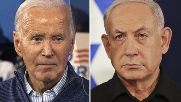 Fotomontagem mostra Joe Biden, à esquerda, e Benjamin Netanyahu, à direita - Sputnik Brasil