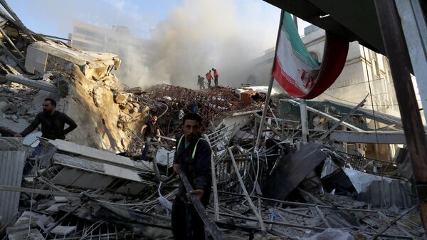 Edifício do Consulado-Geral do Irã atingido pelo ataque aéreo israelense em Damasco, Síria, 1º de abril de 2024 - Sputnik Brasil