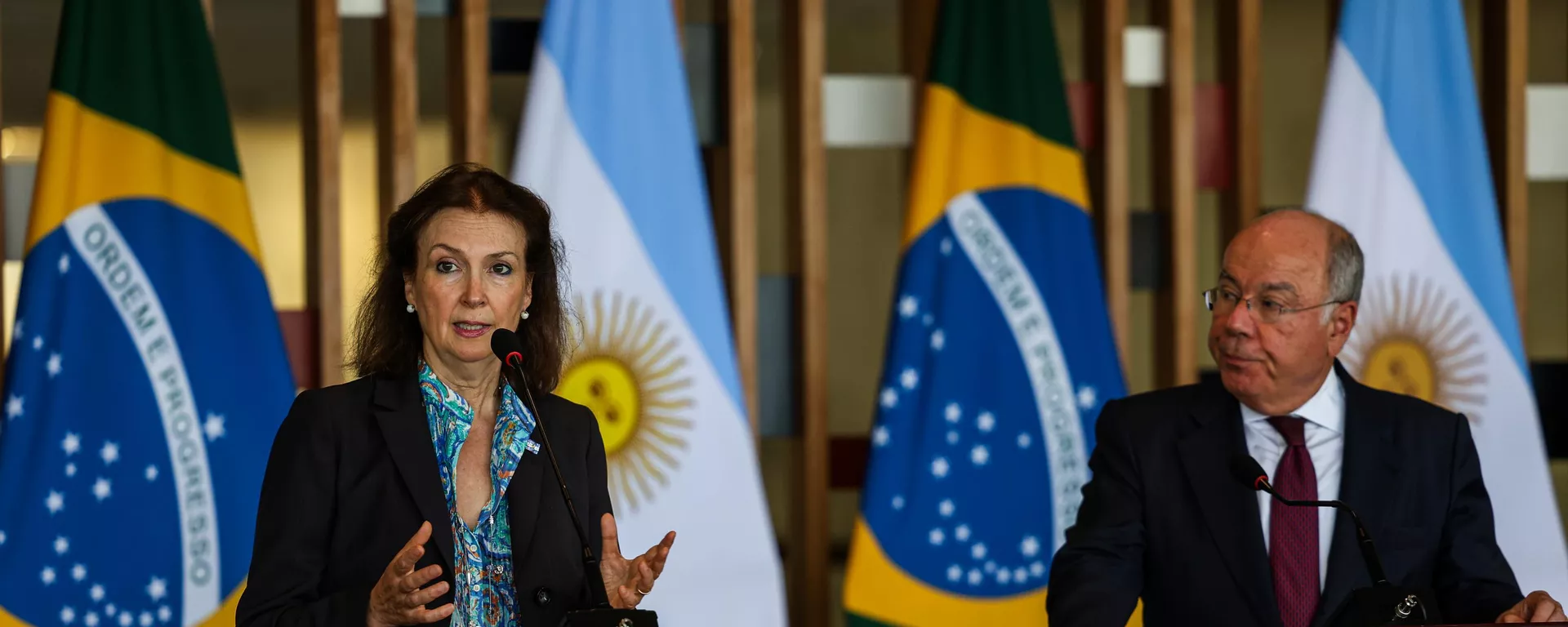 Encontro entre o ministro das Relações Exteriores do Brasil, Mauro Vieira, e a ministra de Relações Exteriores, Comércio Internacional e Culto da Argentina, Diana Mondino. Brasília, 15 de abril de 2024 - Sputnik Brasil, 1920, 15.04.2024