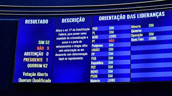 Senado aprova PEC que criminaliza porte de qualquer quantidade de drogas, que segue para a Câmara - Sputnik Brasil