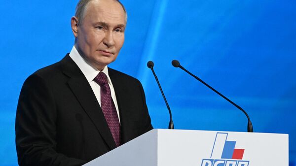 Vladimir Putin, presidente russo, discursa no congresso da União Russa de Industriais e Empreendedores (RSPP, na sigla em russo) em Moscou, Rússia, 25 de abril de 2024 - Sputnik Brasil