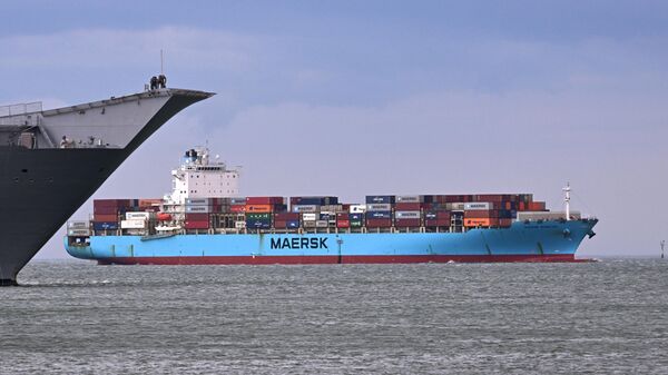 O MV Maersk Rubicon chega ao Porto de Melbourne, o maior porto de carga conteinerizada e geral da Austrália, para descarregar seus contêineres em Melbourne, 19 de março de 2024 - Sputnik Brasil