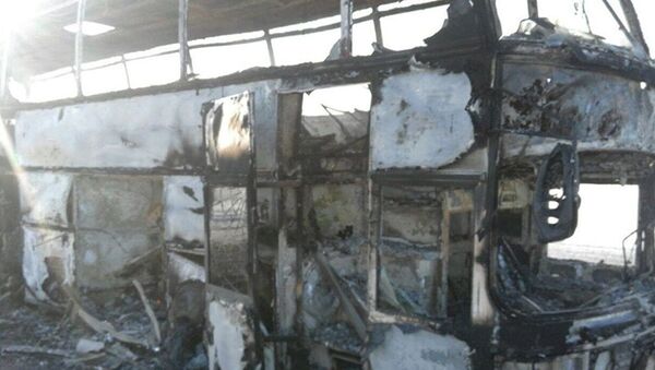 Автобус, сгоревший в Актюбинской области в Казахстане - Sputnik Brasil