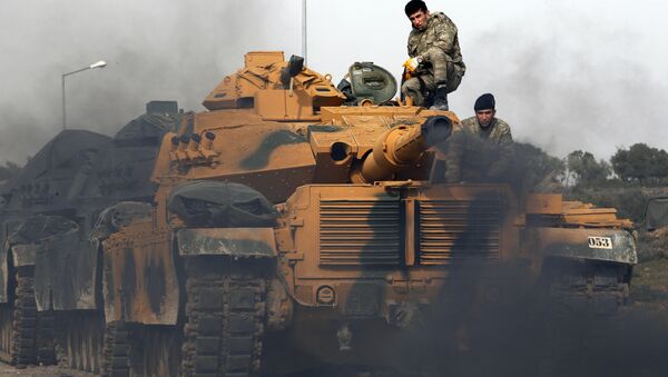 Tanques turcos na fronteira com a Síria (imagem de arquivo) - Sputnik Brasil