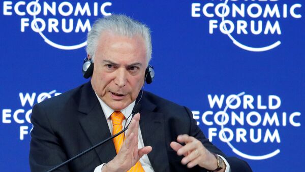 Michel Temer fazendo um discurso no Fórum Econômico Mundial em Davos, 24 de janeiro de 2018 - Sputnik Brasil