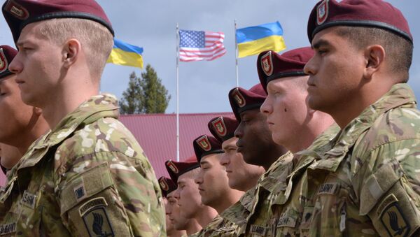 Soldados norte-americanos na cerimônia de inauguração dos exercícios militares conjuntos, entre os EUA e Ucrânia, Fearless Guardian 2015 - Sputnik Brasil