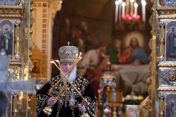 Patriarca da Igreja Ortodoxa Kirill durante a liturgia dedicada ao 9º aniversário da sua entronização, na Catedral de Cristo Salvador - Sputnik Brasil
